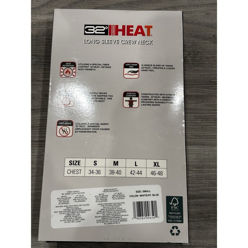 32 Degrees Heat Men's Base Layer 2-Pack Long Sleeve Crew Neck Size Small (34-36) - Picture 3 of 4
